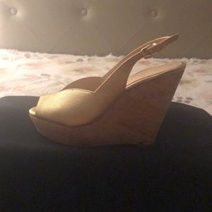Gold Sling back wedge shoe